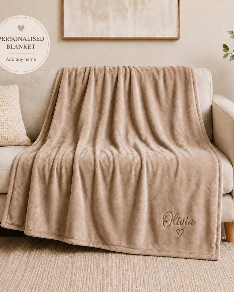 Personalised Embroidered Fleece Blanket, Custom Name & Date, Couples Anniversary Gift