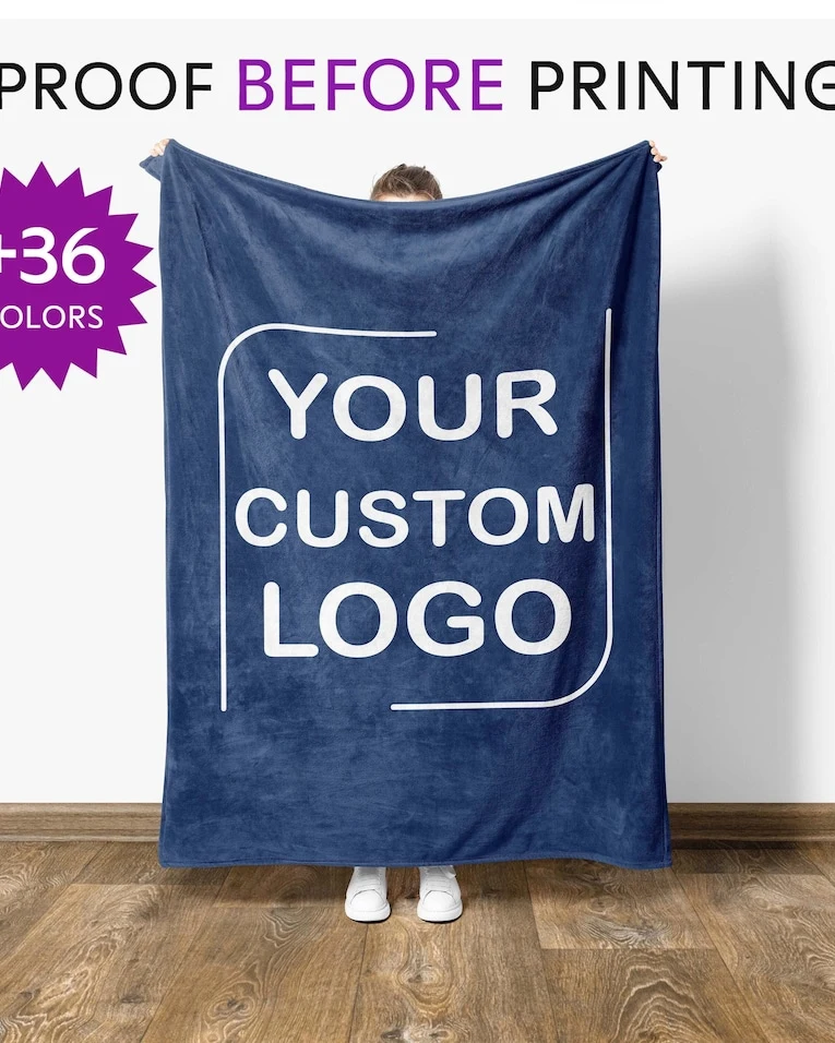 Custom Logo Blanket, Personalized Minky Fleece Throw