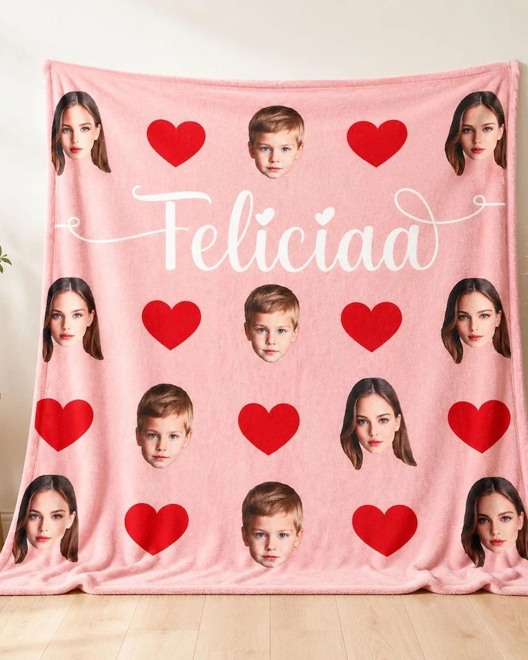 Personalized Photo Face Blanket,Custom Photo Blanket,Picture Blanket with Name,Gift for Couple,Family Members,Her,Wedding Gift,Custom Gift
