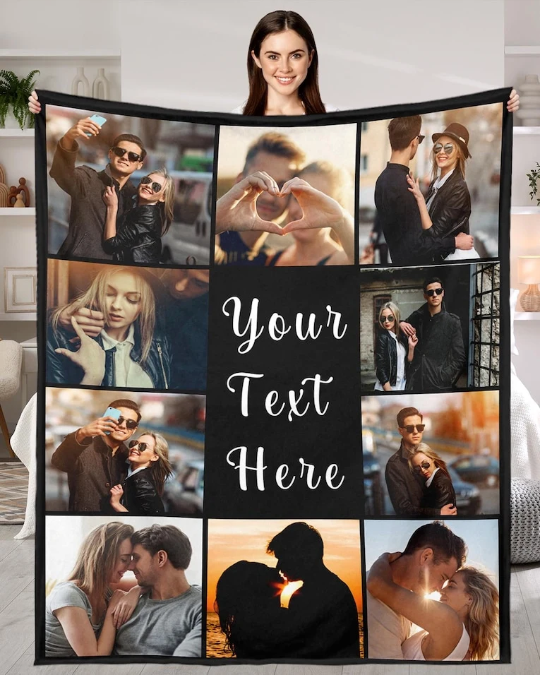 Custom Photo Blanket for Women Men Picture Blanket Throw Blanket, Personalized 1st Anniversary Birthday Gifts For Wife Her Him Couple Gifts