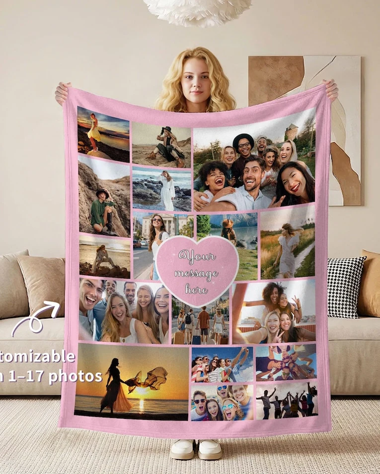 Personalized Photo Collage Blanket, Custom Family Memorial Keepsake Throw, Wedding Anniversary Birthday Gift, Mother's Day Father's Day Gift