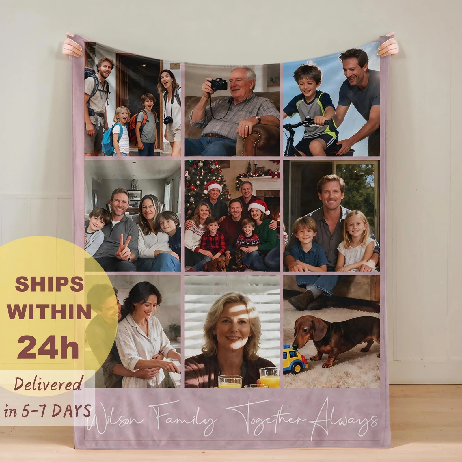 Custom Family Photo Blanket-Personalized Picture Blanket with Name-Cozy Blanket Gift-Couple Flannel Throw-Mothers Day Gift-New Dad Present