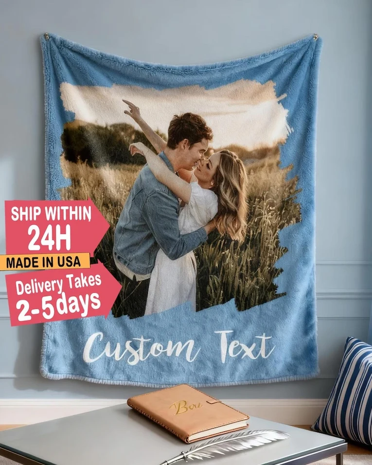 Custom Photo Collage Blanket for Couple, Personalized Memorial Blankets with Pictures, Family Blanket with Text, Custom Pet Blankets Gifts
