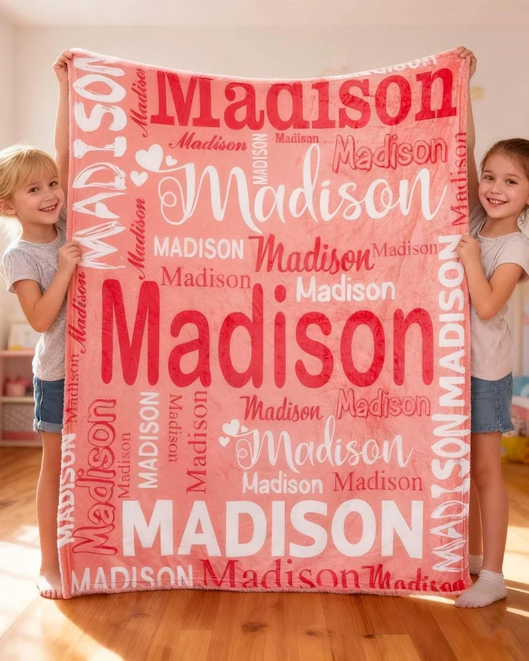 Personalized Name Fleece Blanket, Custom Word Cloud, Newborn Gift