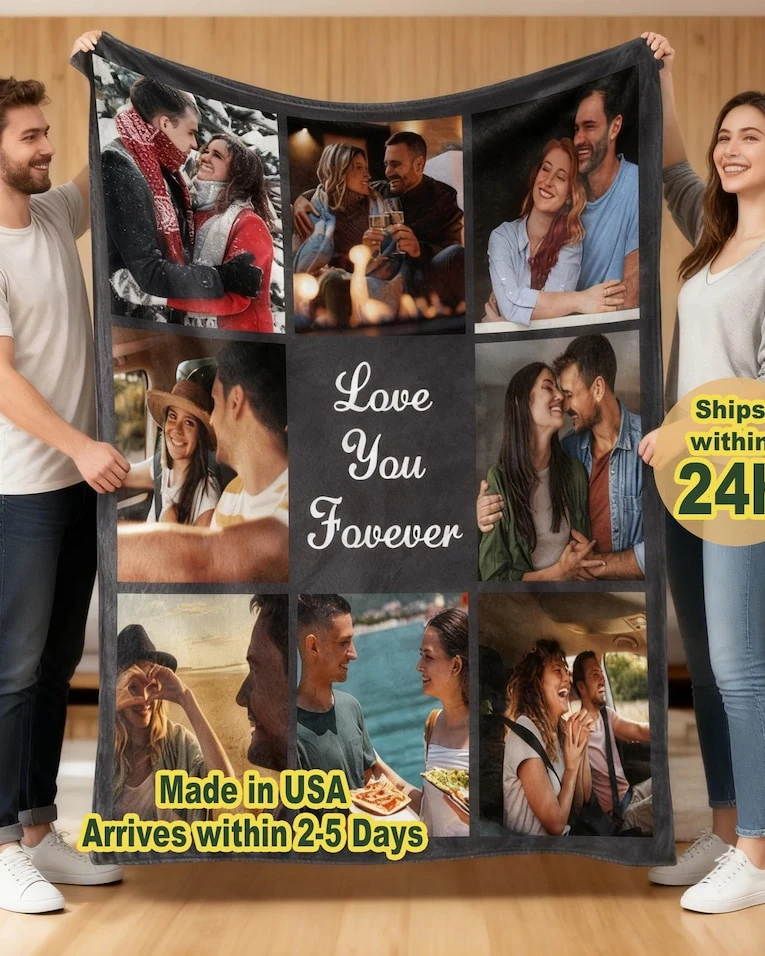 Custom Family Photo Blankets for Mother's Day, Personalized Photo Collage Blanket for Adults with Text, Custom Couples Blankets with Picture