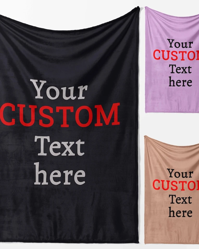 Custom Text Personalised Blanket Add Your Own Message and Background Colour Soft Cosy Throw Gift for Family Friend Bedroom Living Room Decor