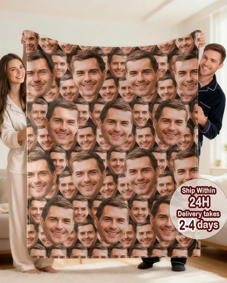 Custom Multi-Faces Photo Blanket, Personalized photo Face Blanket Gifts, Faces on Blanket with your photo, Custom Funny Face Blanket for Man