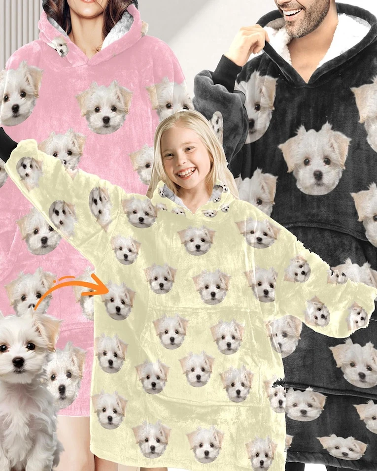 Personalized Photo Flannel Blanket Hoodie-Custom Custom Wearable Blanket Sweatshirt