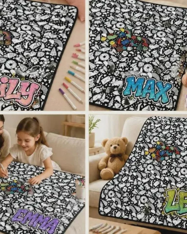 Personalized Coloring Blanket for Kids with 24 Markers, Custom Drawing Blanket, DIY Art Gift, Creative Keepsake, Birthday Gift