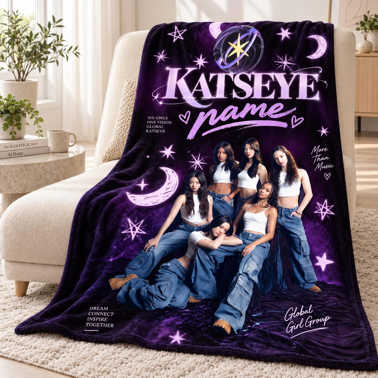 Custom KATSEYE Fleece Blanket, Personalized Kpop Fan Gift, Purple Girl Group Decor