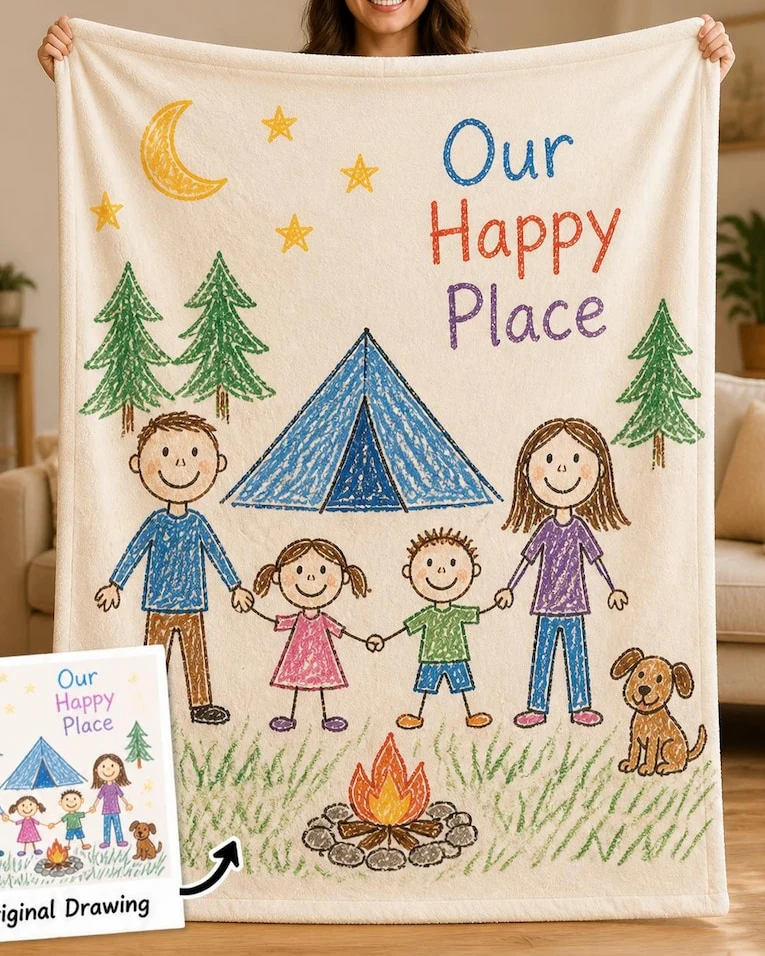 Custom Kids Drawing Blanket, Kids Art Keepsake Blanket, Gift for Mom Dad Grandma Grandpa, Personalized Gift, Custom Flannel Blanket