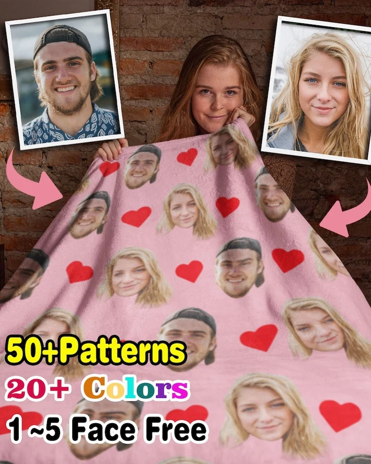 Personalized Photo face blanket,Custom Photo Blanket,faces on blanket,Gift for Family Members,Father’sDay,Graduation Gift,Happy Mother's Day