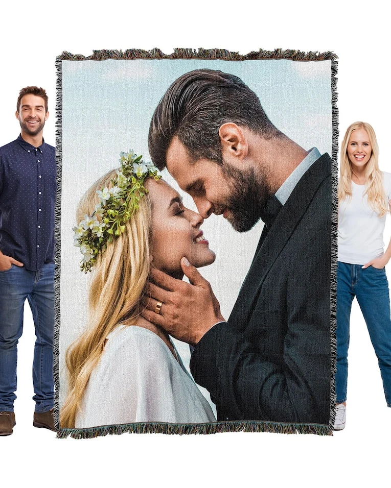 Custom Photo Woven Cotton Throw Blanket-Made in The USA (72x54)
