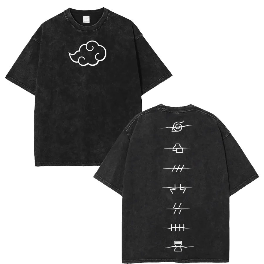 Acid Wash Anime T-Shirt Akatsuki Naruto Washed Retro Streetwear Shirt