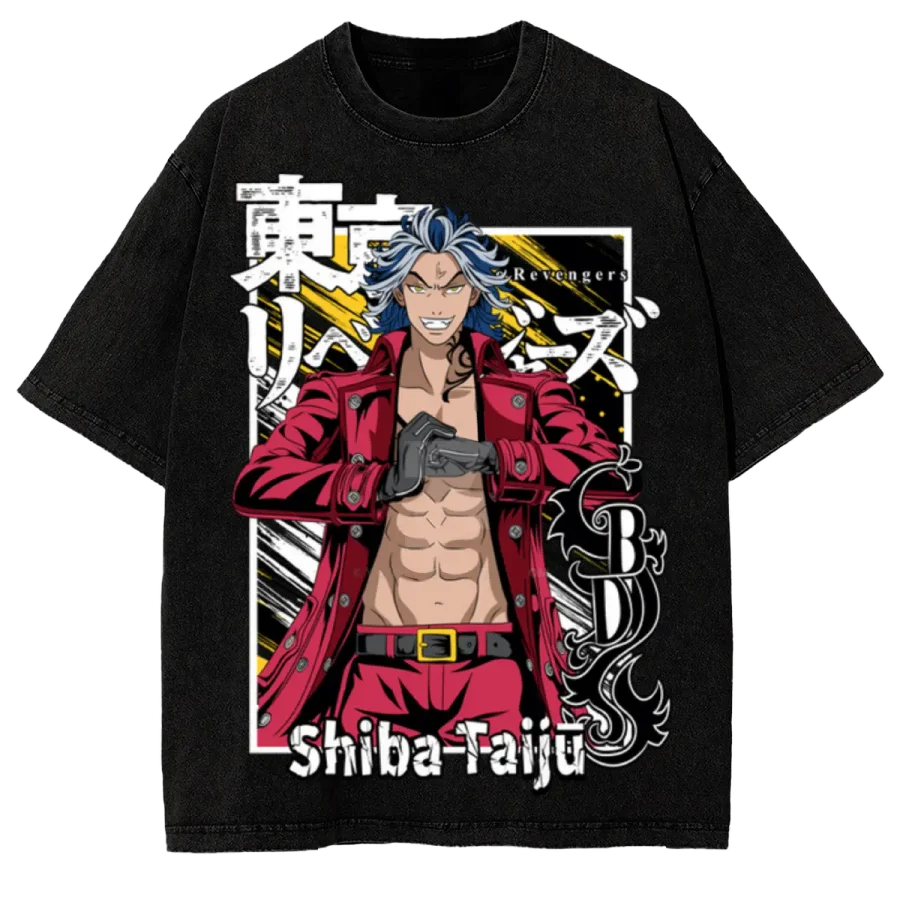 Acid Wash Anime Shirt Tokyo Revengers Taiju Shiba Black Dragon Anime Washed T-Shirt