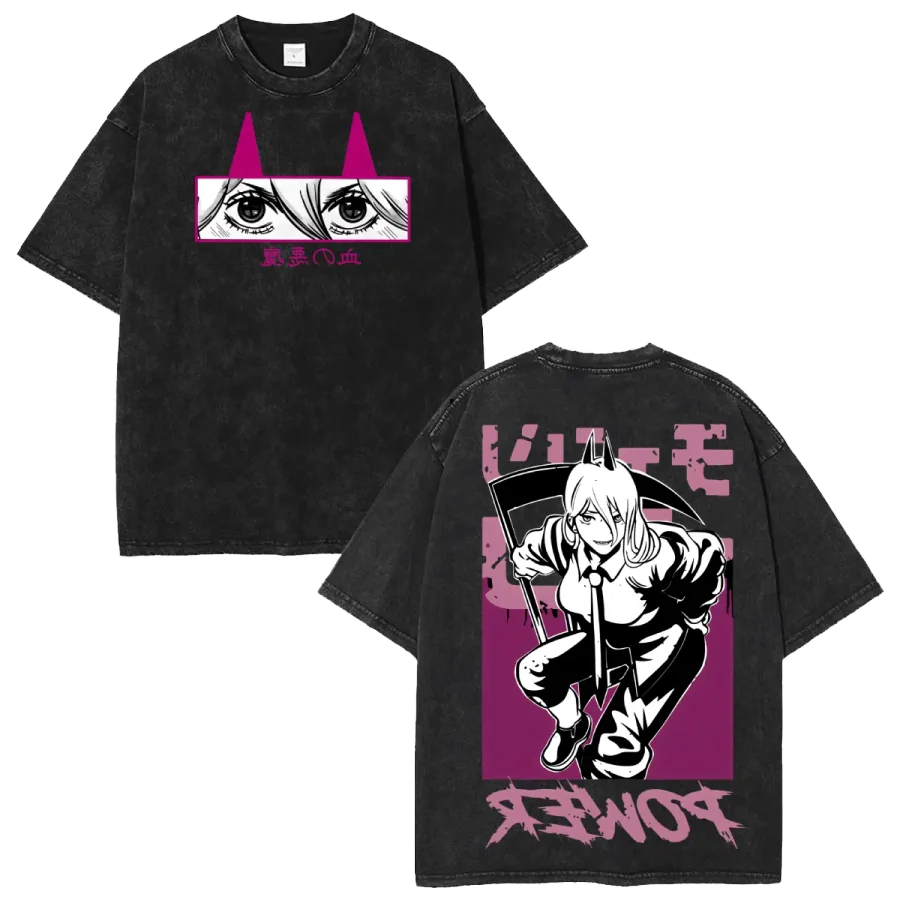 Acid Wash Anime T-Shirt Chainsaw Man Makima Anime Washed Vintage Manga Graphic Tee