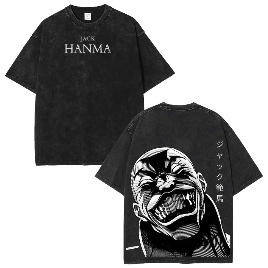 Acid Wash Anime T-Shirt Baki Jack Hanma Anime Washed Vintage Manga Graphic Tee