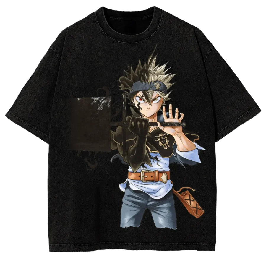 Acid Wash Anime T-Shirt Black Clover Asta Wizard King Dream Anime Washed Vintage Manga Graphic Tee