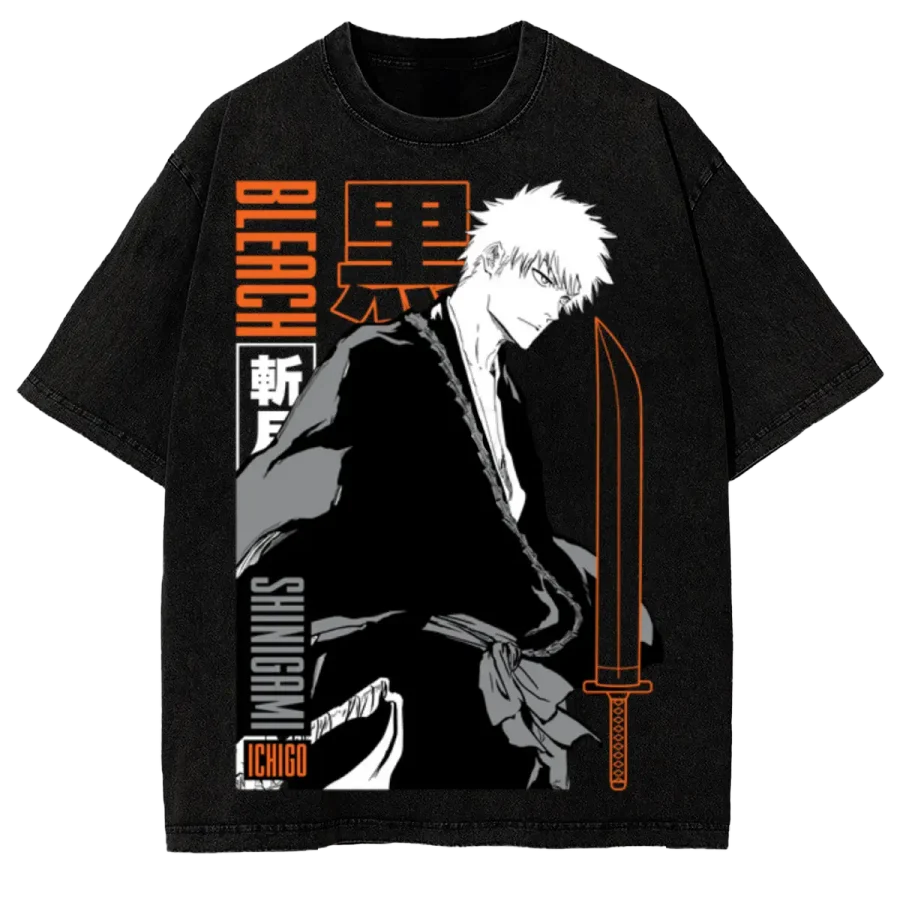 Acid Wash Anime T-Shirt Bleach Ichigo Kurosaki Shinigami Aesthetic Anime Washed Vintage Graphic Tee