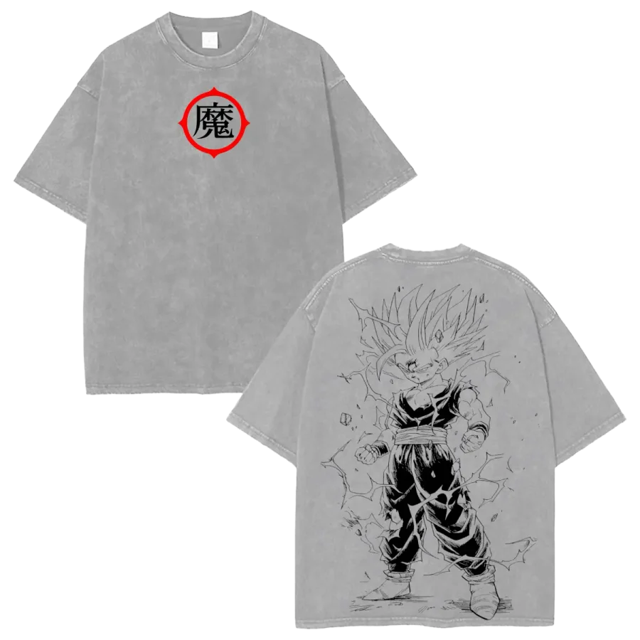 Acid Wash Anime Shirt Dragon Ball Super Kid Saiyan Anime Washed T-Shirt Vintage Graphic Tee