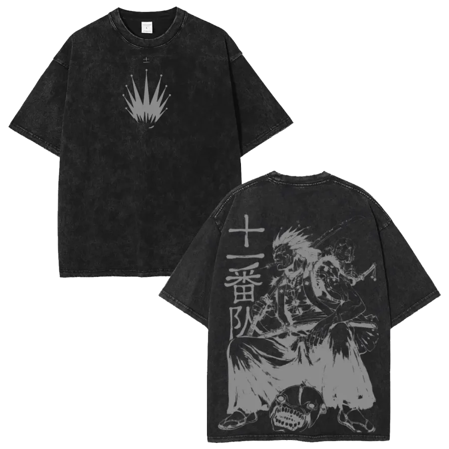 Acid Wash Anime T-Shirt Bleach Kenpachi Zaraki Soul Reaper Battle Anime Washed Vintage Graphic Tee