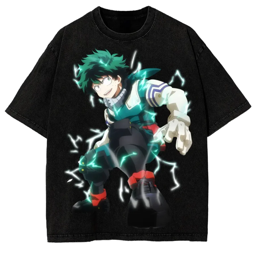 Acid Wash Anime Shirt My Hero Academia Shoot Style T-Shirt Washed Izuku Midoriya Oversized Streetwear