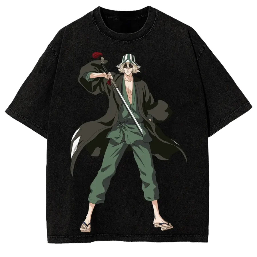Acid Wash Anime T-Shirt Bleach Shopkeeper Anime Washed Kisuke Urahara Shirt