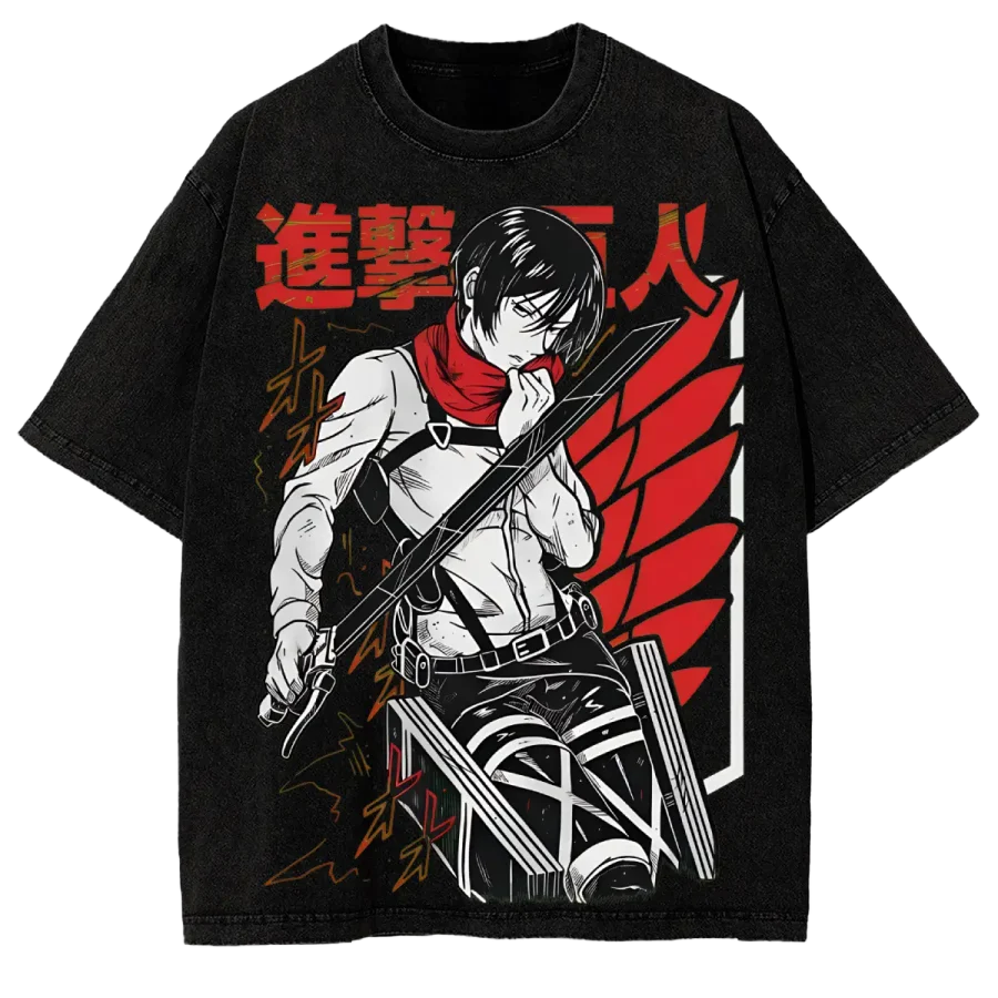 Acid Wash Anime T-Shirt Attack on Titan Mikasa Ackerman Survey Corps Anime Washed Shirt