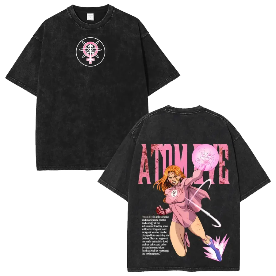 Acid Wash Anime T-Shirt Atom Eve Invincible Anime Washed Shirt