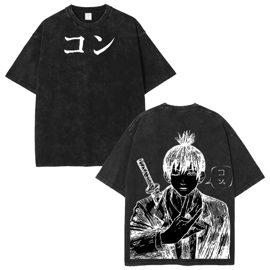 Acid Wash Anime T-Shirt Anime Washed Chainsaw Man Aki Hayakawa Shirt