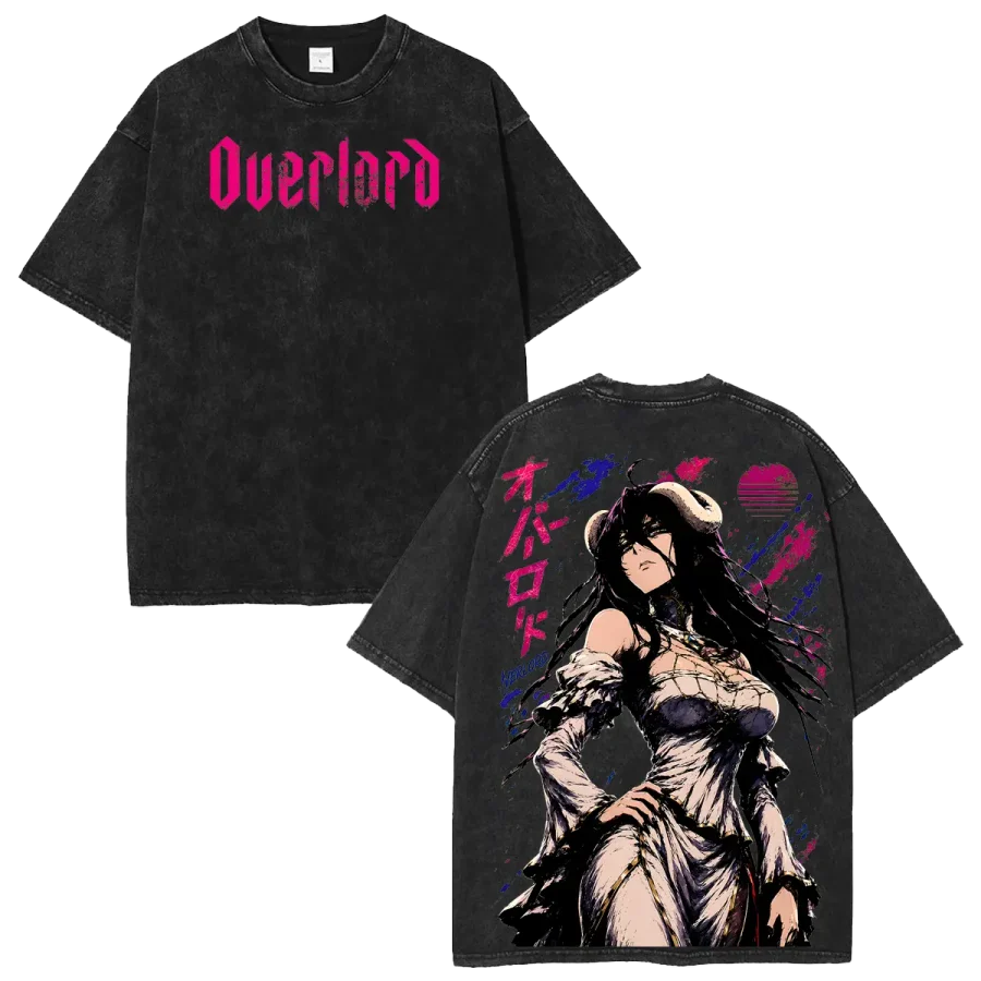 Acid Wash Anime T-Shirt Anime Washed Overlord Albedo T Shirt