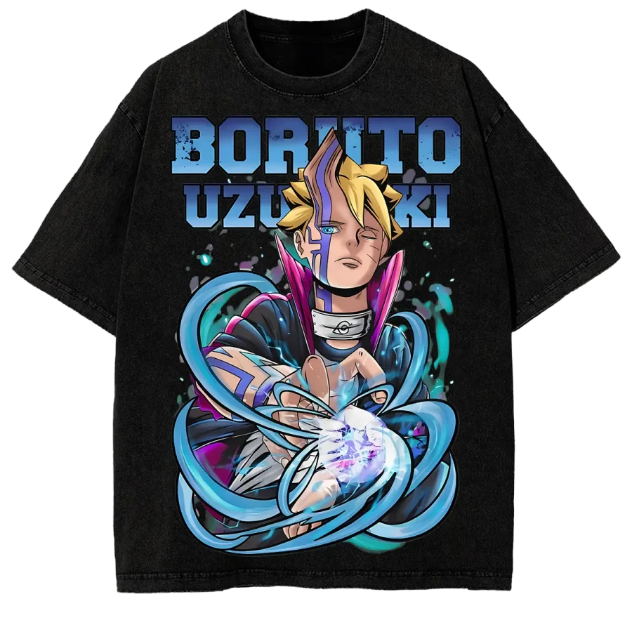 Acid Wash Anime T-Shirt Boruto Uzumaki Boruto Naruto Next Generations Anime Washed Shirt