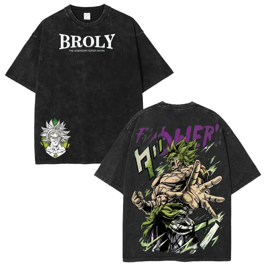 Acid Wash Anime T-Shirt Broly Vintage Washed Dragon Ball Z Oversized Anime Washed Tee Shirt