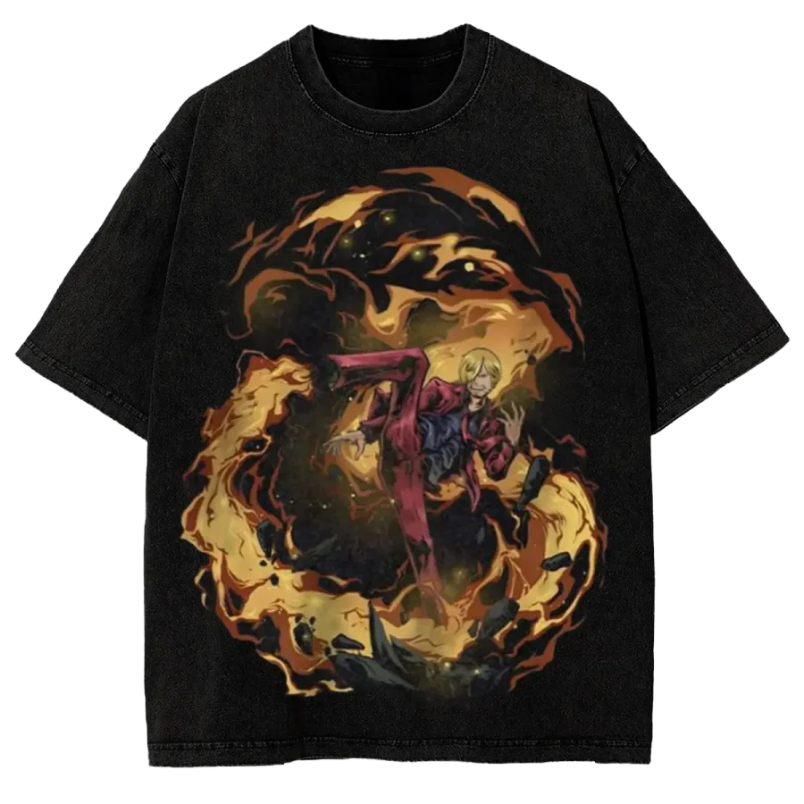 Acid Wash Anime Shirt Vinsmoke Sanji One Piece Anime Washed T Shirt