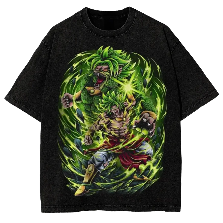 Acid Wash Anime T-Shirt Broly Dragon Ball Z Anime Washed Retro Streetwear Shirt