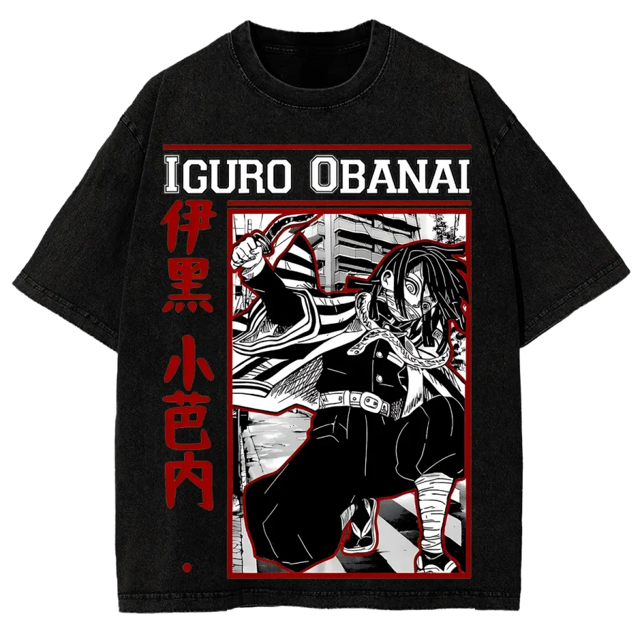 Acid Wash Anime Shirt Obanai Iguro Demon Slayer Washed Graphic Tee Shirt