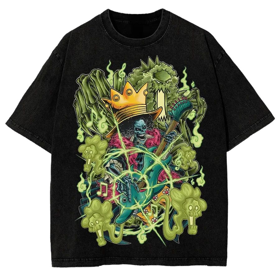 Acid Wash Anime Brook One Piece Washed Retro Streetwear T Shirt