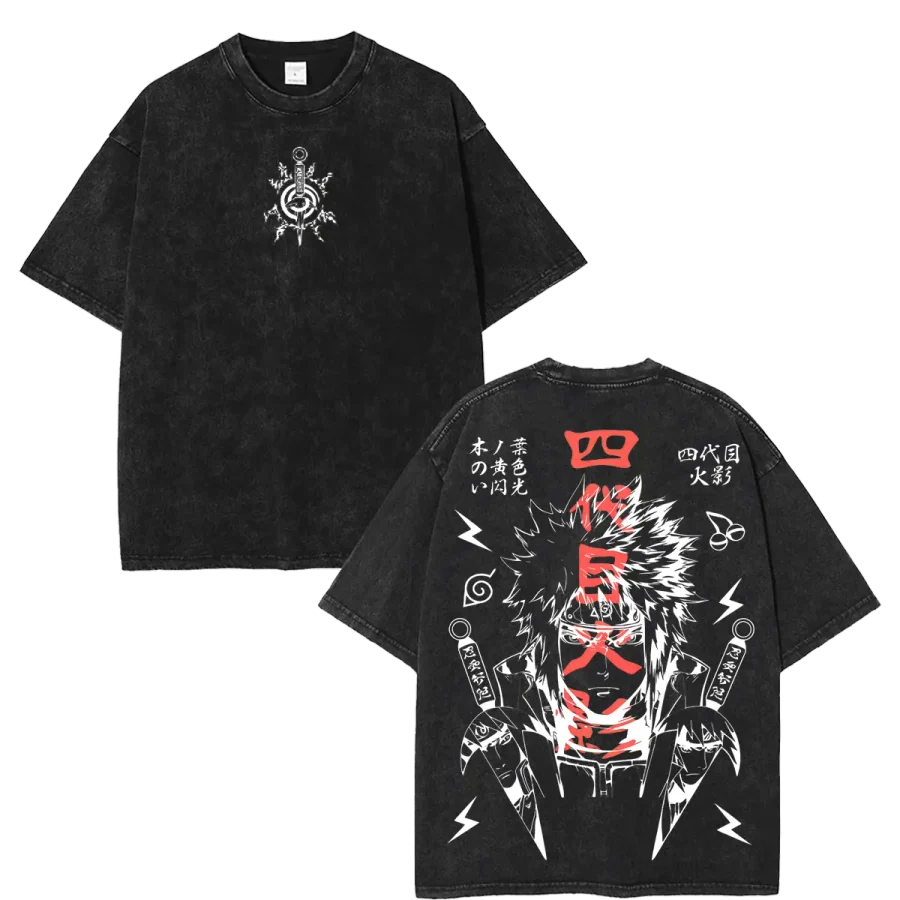 Acid Wash Anime Graphic Tee Minato Namikaze Naruto Vintage Washed T-Shirt