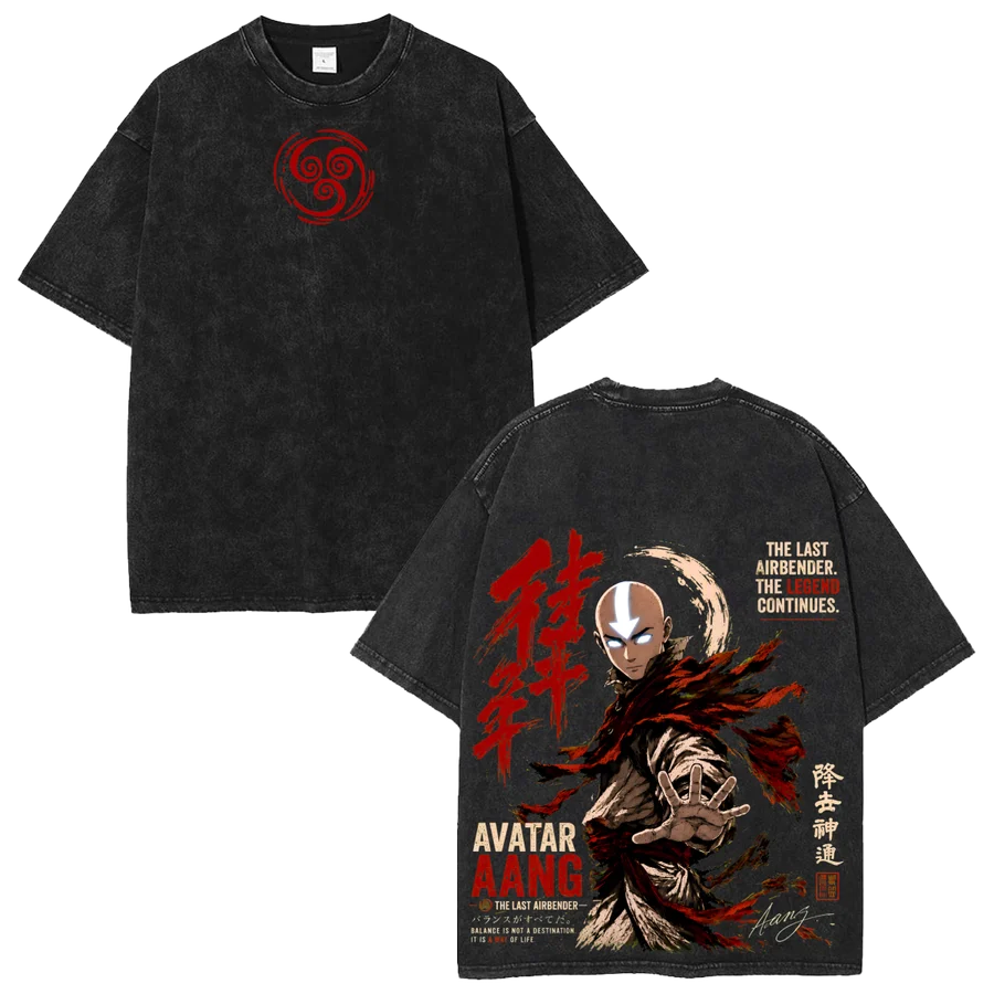 Aang Anime Washed T Shirt Avatar The Last Airbender Vintage Airbender Warrior Graphic Tee