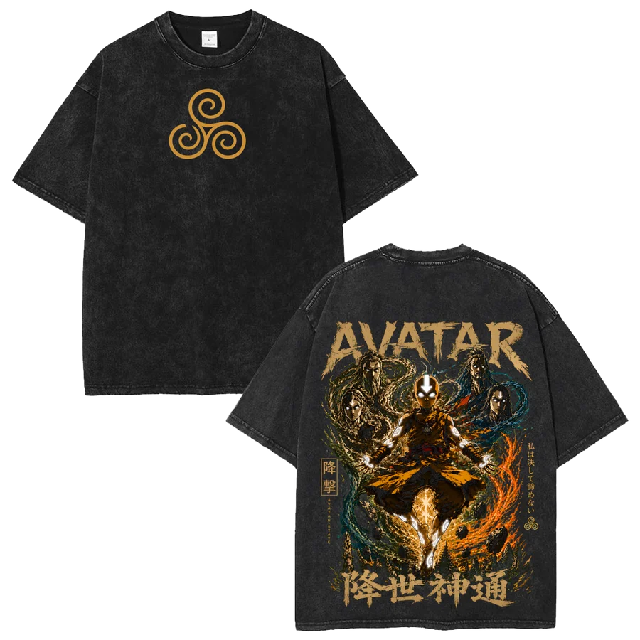 Aang Anime Washed T Shirt Avatar The Last Airbender Four Elements State Vintage Graphic Tee