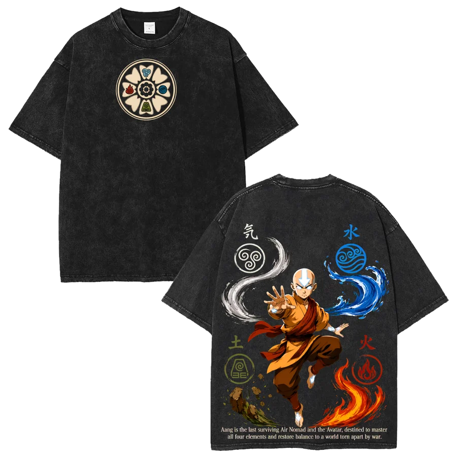 Aang Anime Washed T Shirt Avatar The Last Airbender Avatar State Vintage Graphic Tee
